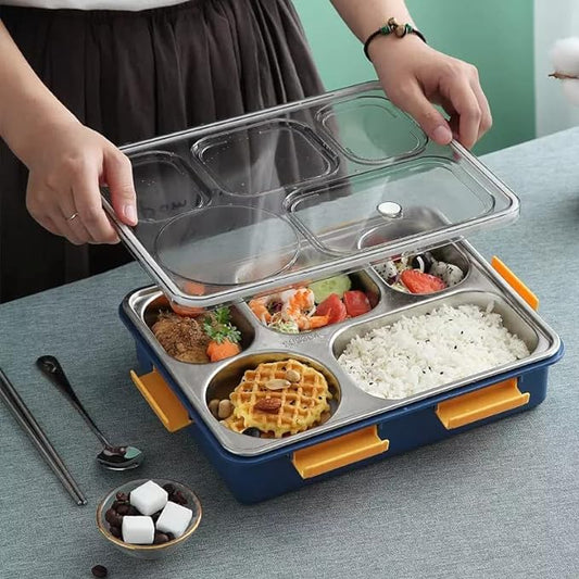 5 Compartment Steel Lunch Box: Perfect for Both Kids and Adults