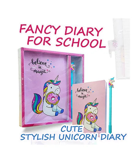 Unicorn Theme Diary with Gel Pen Pink