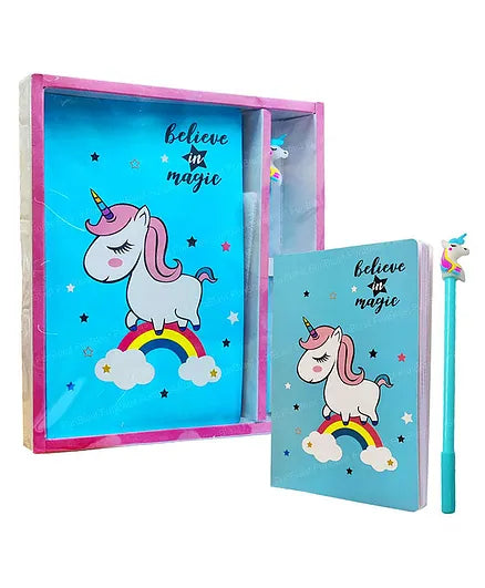 Unicorn Theme Diary with Gel Pen Blue