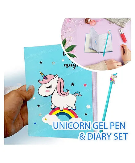 Unicorn Theme Diary with Gel Pen Blue