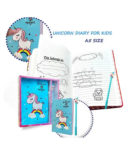 Unicorn Theme Diary with Gel Pen Blue