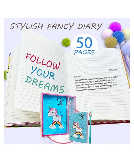 Unicorn Theme Diary with Gel Pen Blue