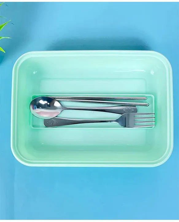 Stainless Steel Toyko Table Lunch Box 3 Compartment Leak-Proof BPA Free With Spoon, Chopstick & Fork -710 ML - Color & Design May Vary