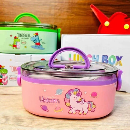 SPOTHUNT Lunch Box 2 Compartment 800 ML Leak-Proof BPA Free Stainless Steel for School, Lunch Box for Kids, Lunch Box for School & Office with a Fork, a Spoon and a Pair of Chopsticks with Bowl