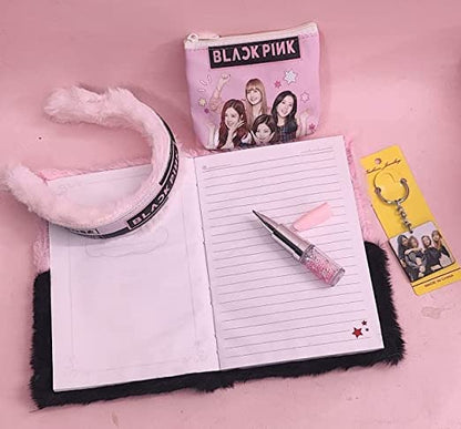 Diary Notebook, Black Pink Diary For Girls (Pack Of 5 Items) Diary With Pen, Return Gifts Diary, Hairband,Keychain For Kids Birthday Gifts For Girls & Kids