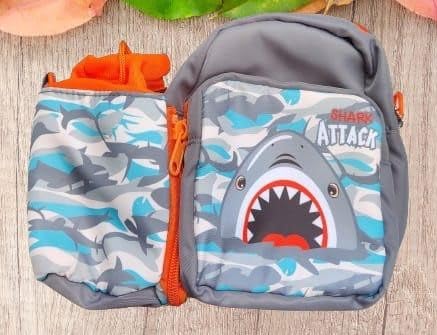 Spot Hunt 2 in 1 Lunch Bag Water Bottle Bag, Canvas, for Kids,  School, Picnic, Work, Lunch Box, Water Bottle Carry Bag (Grey Shark)