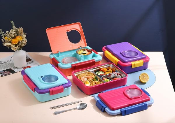 Lunch Box for Kids, 7 Compartment Lunch Box Kids, Leak Proof Lunchbox with Tableware for Kids Lunch boxes for School, Microwave/Dishwasher/Freezer Safe, BPA-Free and Reusable,  (7 compartment, )