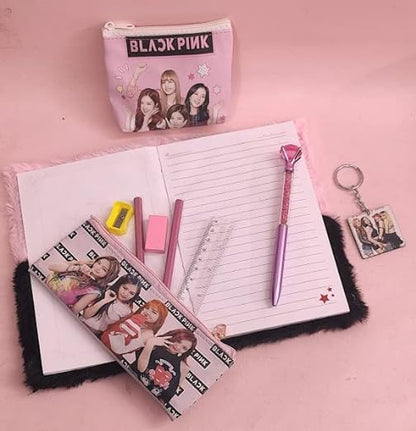 Black Pink Stationery Gift Set for Girls Black Pink Pencil Case with Pen Pencil Diary Pouch Black Pink School Stationery Set Return Gift for Girls Diwali Gift Items