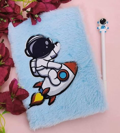 Space Fur Diary For Kids Boys Cartoon Diary With Pen Space Gel Pen Stationary Set Combo Return Gifts (pack of 2 items)