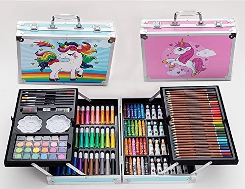 Spot Hunt 145Pcs Professional Art Set- Drawing Painting Sketching Colouring Set- All in 1 Art Set includes Oil Pastels, Colour Pencils & Pens, Water colours & more- Unicorn Design Aluminium Case (availavle colour will be dispatched)