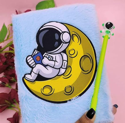 Space Fur Diary For Kids Boys Cartoon Diary With Pen Space Gel Pen Stationary Set Combo Return Gifts (pack of 2 items)