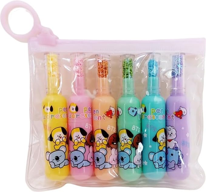 Bottle Shape Highlighters, Fine Grip Highlighter, 6 Bottle Shape Cartoon Print Highlighter Set, (Multi-coloured 6pcs)