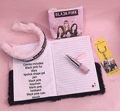 Diary Notebook, Black Pink Diary For Girls (Pack Of 5 Items) Diary With Pen, Return Gifts Diary, Hairband,Keychain For Kids Birthday Gifts For Girls & Kids