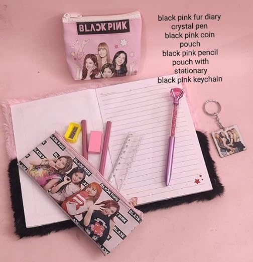 Black Pink Stationery Gift Set for Girls Black Pink Pencil Case with Pen Pencil Diary Pouch Black Pink School Stationery Set Return Gift for Girls Diwali Gift Items