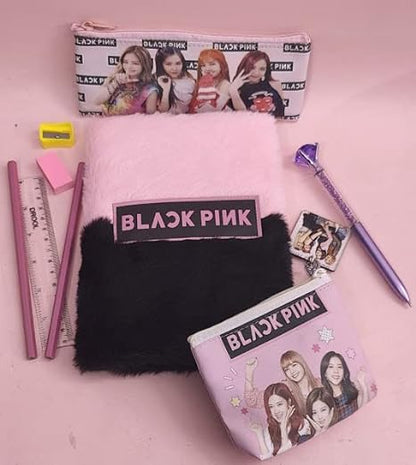 Black Pink Stationery Gift Set for Girls Black Pink Pencil Case with Pen Pencil Diary Pouch Black Pink School Stationery Set Return Gift for Girls Diwali Gift Items