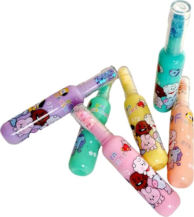 Bottle Shape Highlighters, Fine Grip Highlighter, 6 Bottle Shape Cartoon Print Highlighter Set, (Multi-coloured 6pcs)