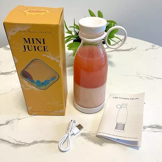 Spot Hunt Portable Juicer Cup with Handle, 350mL Mini Blender USB Electric Juicer Cup Rechargeable Juicing Bottle for Shakes Milkshake Fresh Juice (WHITE)