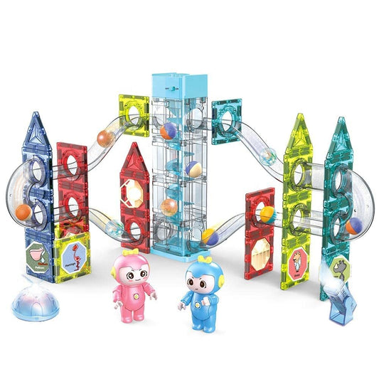 Light-Electric Magnetic Tiles- Building Blocks for Kids (82 Pieces) Elevator Marble Run | 3D STEAM Toys for Kids | Boys Girls