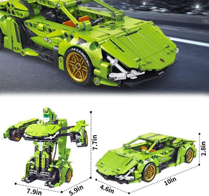 Adult,Kid 2-In-1 Transforming Super Car Building Block Set Robot Building Block Toy Suitable For Ages 6 And Up (Green)