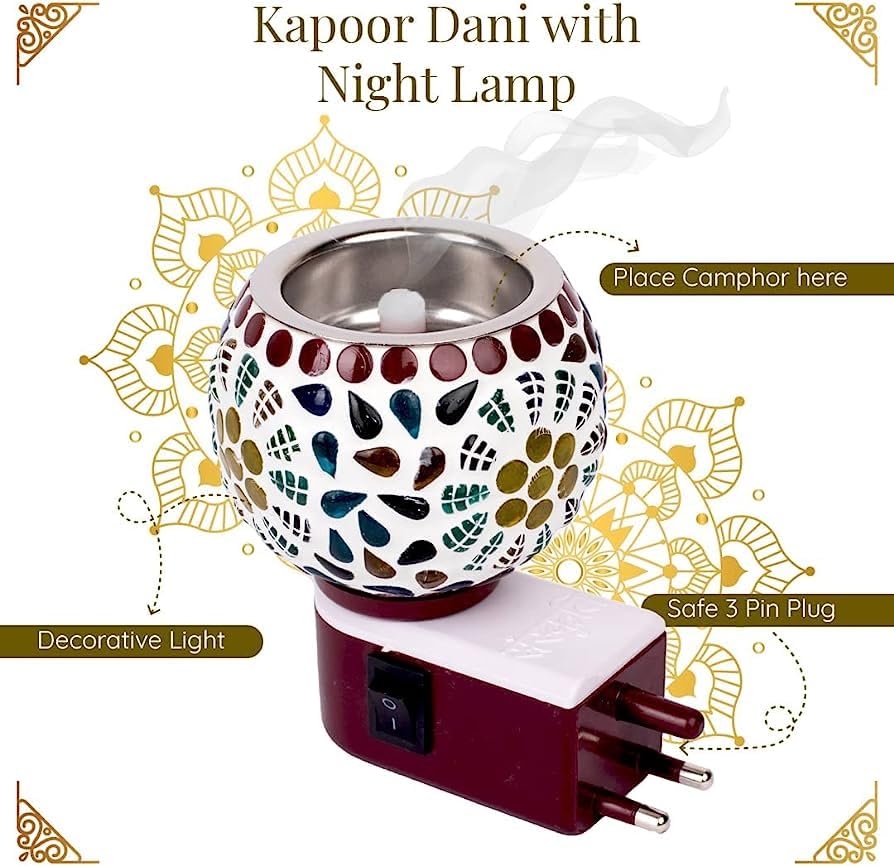 Electric Ceramic Multicolor Aroma Diffuser Kapoor Dani | Kapoor Diffuser Incense Burner Holder with Night Lamp for Home and Office