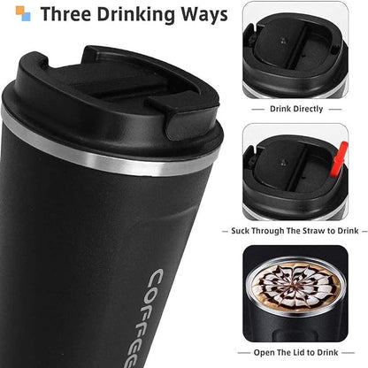 Stainless Steel Vacuum Insulated Coffee Mug 510ML Insulated Coffee Cups Double Walled Travel Mug, Car Coffee Mug with Leak Proof Lid Reusable Thermal Cup for Hot Cold Drinks Coffee, Tea