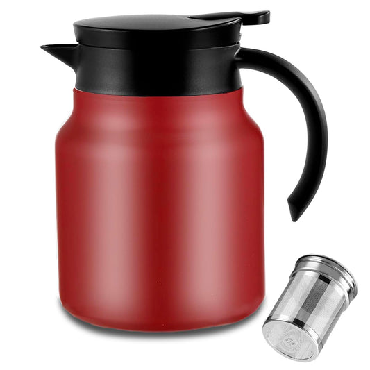 34Oz Thermal Coffee Café, Tea Pot Stainless Steel, Double Wall Vacuum Coffee Café | Hot and Cold Retention | BPA-Free (Red)