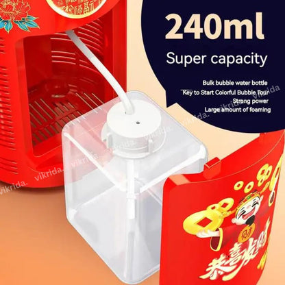 Fireworks Bubble Maker Machine with Light & Music - 1 Bubble Solution Bottle - for Indoor Outdoor Birthday Party Celebration