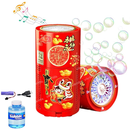 Fireworks Bubble Maker Machine with Light & Music - 1 Bubble Solution Bottle - for Indoor Outdoor Birthday Party Celebration