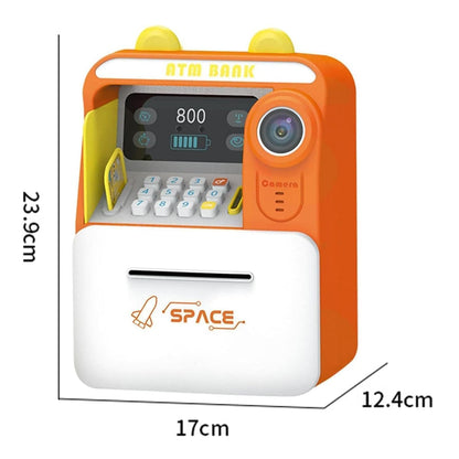 Space Face Recognition ATM for Sampling Save Money Musical Money Save Bank for 3 Yrs Boys & Girl ATM for Sampling Save Money with Smart Camera face Recognition Piggy Bank (Orange)