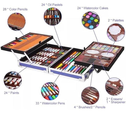 Spot Hunt 145Pcs Professional Art Set- Drawing Painting Sketching Colouring Set- All in 1 Art Set includes Oil Pastels, Colour Pencils & Pens, Water colours & more- Unicorn Design Aluminium Case (availavle colour will be dispatched)