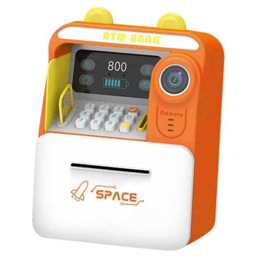 Space Face Recognition ATM for Sampling Save Money Musical Money Save Bank for 3 Yrs Boys & Girl ATM for Sampling Save Money with Smart Camera face Recognition Piggy Bank (Orange)