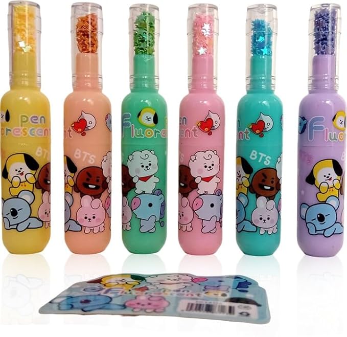 Bottle Shape Highlighters, Fine Grip Highlighter, 6 Bottle Shape Cartoon Print Highlighter Set, (Multi-coloured 6pcs)