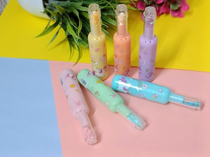 Bottle Shape Highlighters, Fine Grip Highlighter, 6 Bottle Shape Cartoon Print Highlighter Set, (Multi-coloured 6pcs)