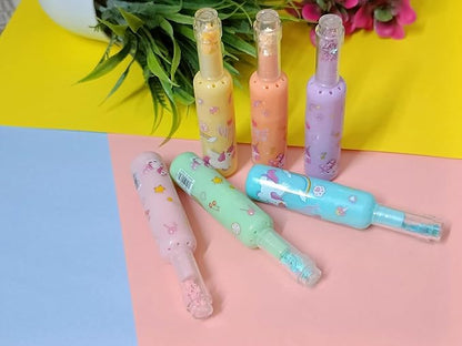 Bottle Shape Highlighters, Fine Grip Highlighter, 6 Bottle Shape Cartoon Print Highlighter Set, (Multi-coloured 6pcs)