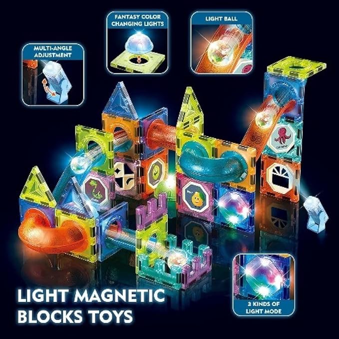 Light Magnetic Tiles- Building Blocks for Kids 3D STEAM Educational Toys, Magnetic Marble Run/Toys for Kids Age 3 +Year Old Boys Girls Creative Gift (75 pcs, Multicolor)