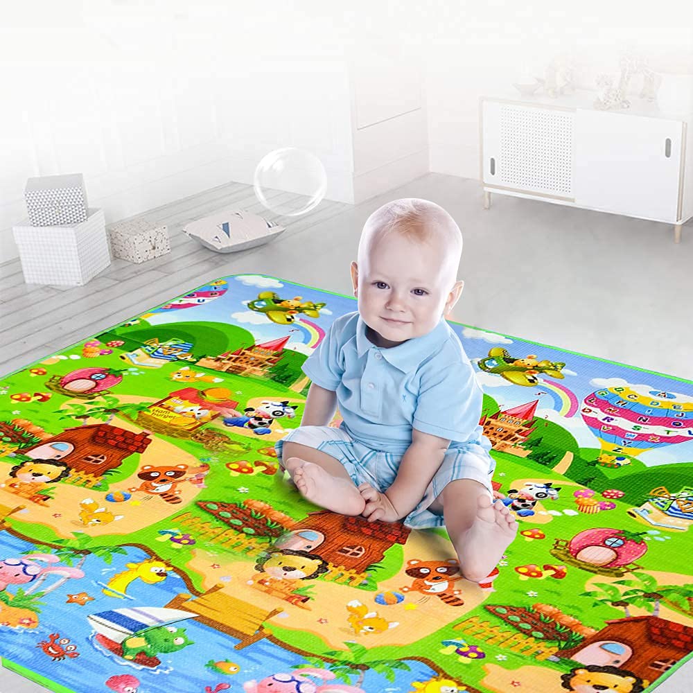 Baby Play Mat ， Baby Crawling Play Mat Floor Play Mat Game Mat Baby Kid Toddler Play Crawl Mat Fruits Alphabets Pattern Reversible Carpet Playmat Foam Blanket Rug Infants Toddler Extra Large