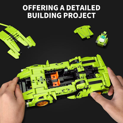 Adult,Kid 2-In-1 Transforming Super Car Building Block Set Robot Building Block Toy Suitable For Ages 6 And Up (Green)