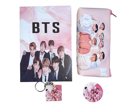 Toys Shop Kids Korean Band BTS Complete Birthday Gift Set for Boys Girls Kids with Pencil Pouch Case Diary Notepad Keychain Keyring & Pin Badge