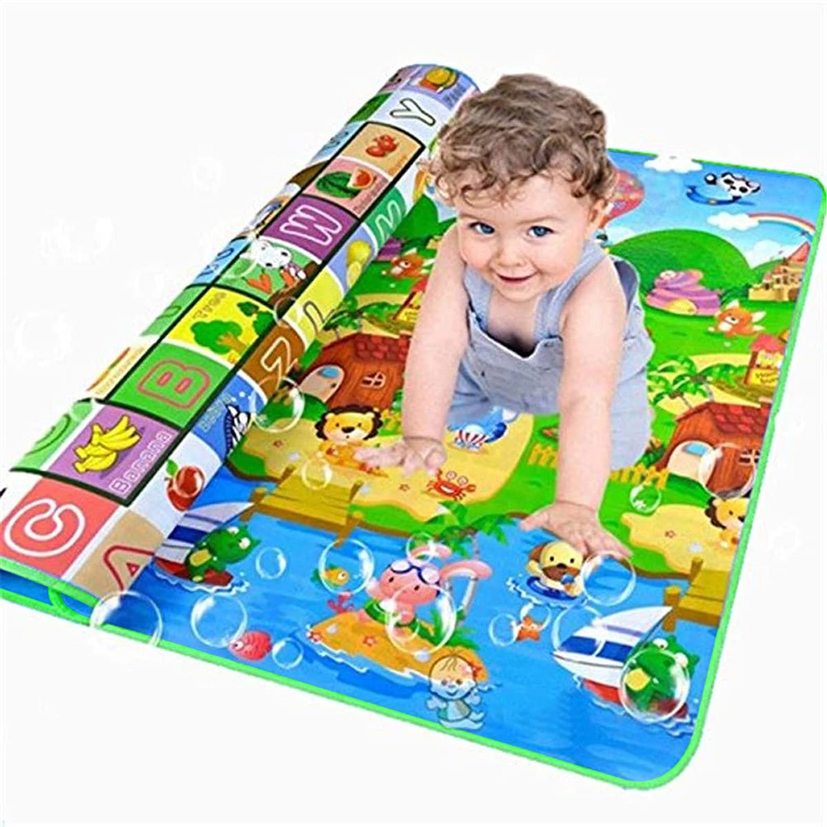 Baby Play Mat ， Baby Crawling Play Mat Floor Play Mat Game Mat Baby Kid Toddler Play Crawl Mat Fruits Alphabets Pattern Reversible Carpet Playmat Foam Blanket Rug Infants Toddler Extra Large