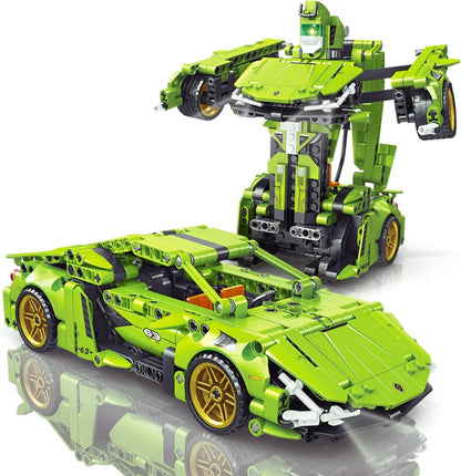 Adult,Kid 2-In-1 Transforming Super Car Building Block Set Robot Building Block Toy Suitable For Ages 6 And Up (Green)