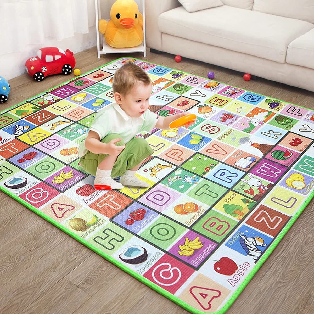 Baby Play Mat ， Baby Crawling Play Mat Floor Play Mat Game Mat Baby Kid Toddler Play Crawl Mat Fruits Alphabets Pattern Reversible Carpet Playmat Foam Blanket Rug Infants Toddler Extra Large