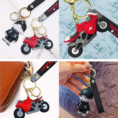 Racing Bike Rubber Key Rings/Keychain - Kawaii Keychain, 3D Rubber Key Chain, Stylish Design Cartoon Silicone Keyrings for Home, Office, Car Key Rings, Best Gift Keychains - Multicolor