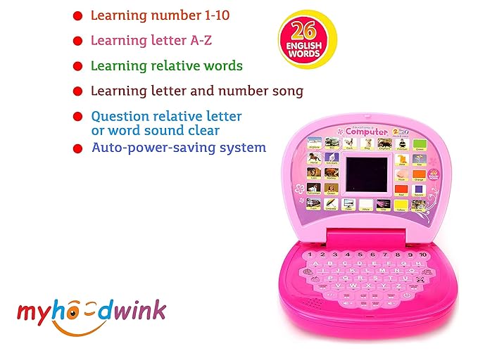 Baby Educational Learning Kids Laptop Computer with Screen Sound for Kids, Children s, Girls & Boys, Fun Toy for Kids, 3 4 5 6 7 + Years (Pink)