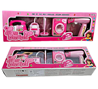 Battery Operated 4 Pieces Household Home appliances Play Set Toys for Girls with Realistic Sound | Home Appliance (Washing Machine, Vacuum Cleaner, Iron and Hair Dryer