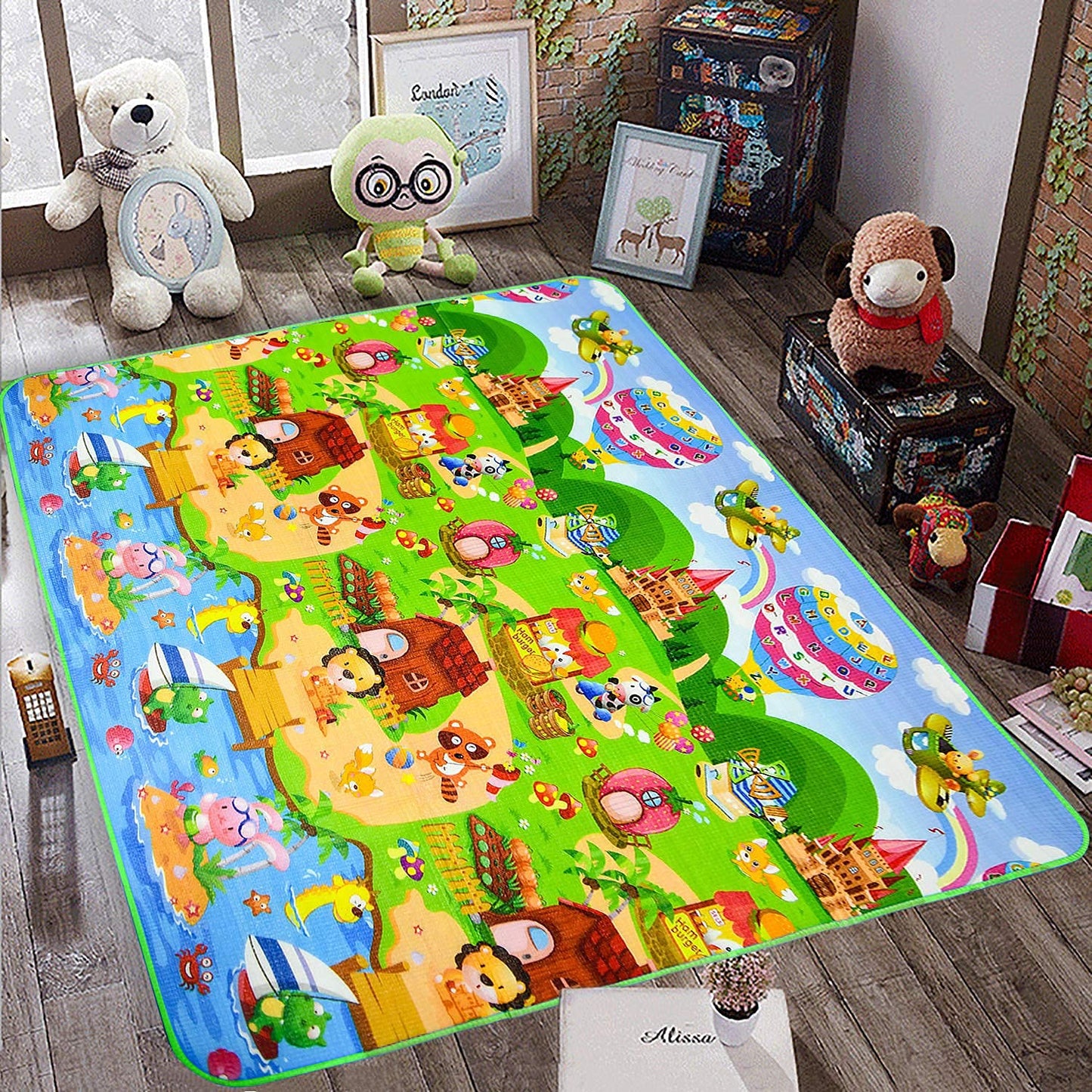 Baby Play Mat ， Baby Crawling Play Mat Floor Play Mat Game Mat Baby Kid Toddler Play Crawl Mat Fruits Alphabets Pattern Reversible Carpet Playmat Foam Blanket Rug Infants Toddler Extra Large