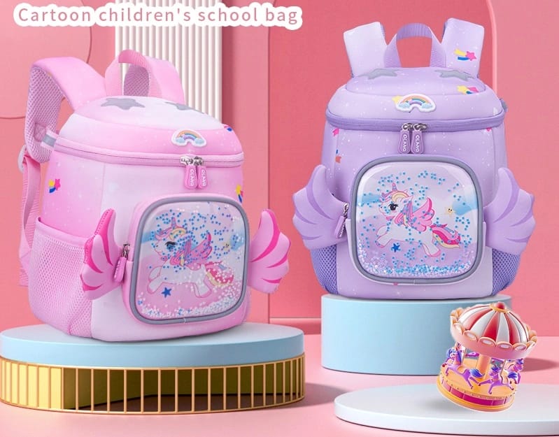 Spot Hunt 3D Unicorn Design Large Capacity School Bags with Slip Over Buckle for Kindergarten Kids