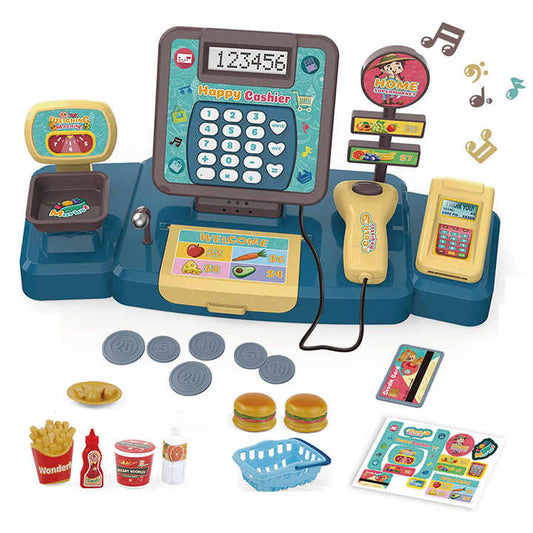 Kids Toys Cash Counter Hamburger Set Educational Pretend Play Toy Cash Register With Calculator,Light,Sound