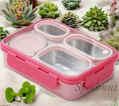 Spothunt 4-Compartment Bento Lunch Box With Bowl: 100% Leak-Proof Design For Convenient And Mess-Free Dining (Pink), Blue-Green