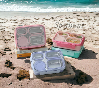 Spothunt 4-Compartment Bento Lunch Box With Bowl: 100% Leak-Proof Design For Convenient And Mess-Free Dining (Pink), Blue-Green