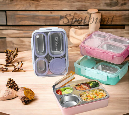 Spothunt 4-Compartment Bento Lunch Box With Bowl: 100% Leak-Proof Design For Convenient And Mess-Free Dining (Pink), Blue-Green